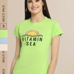 Fabflee Pack Of 3 Women Typography Printed Cotton T-shirt-image-42