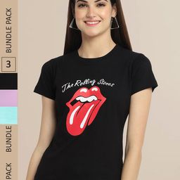 Fabflee Pack Of 3 Women Typography Printed Cotton T-shirt-image-71