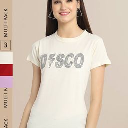 Fabflee Pack Of 3 Women Typography Printed Cotton T-shirt-image-45