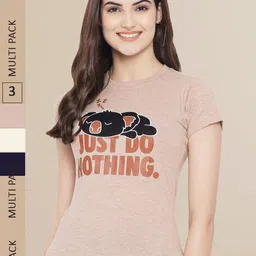 Fabflee Women Navy Blue & Cream Pack of 3 Graphic Printed Cotton T-shirt-picture-21
