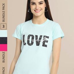 Fabflee Pack Of 3 Women Typography Printed Cotton T-shirt-image-75