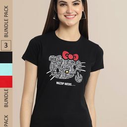 Fabflee Pack Of 3 Women Typography Printed Cotton T-shirt-image-76