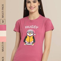 Fabflee Pack Of 3 Women Typography Printed Cotton T-shirt-image-48