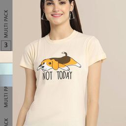 Fabflee Pack Of 3 Women Typography Printed Cotton T-shirts-picture-16