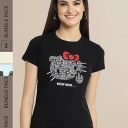 Fabflee Women Black & Blue Pack of 3 Graphic Printed Cotton T-shirt-picture-11
