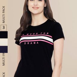 Fabflee Women Pack Of 3 Typography Printed Cotton T-shirts-image-59