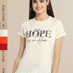 Fabflee Pack Of 3 Women Typography Printed Cotton T-shirt-image-46
