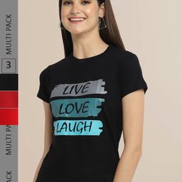 Fabflee Pack Of 3 Women Typography Printed Cotton T-shirts-picture-14