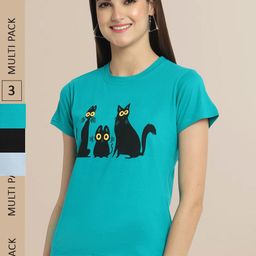Fabflee Pack Of 3 Women Typography Printed Cotton T-shirt-image-51
