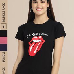 Fabflee Pack Of 3 Women Typography Printed Cotton T-shirt-image-78