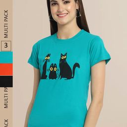 Fabflee Pack Of 3 Women Typography Printed Cotton T-shirts-picture-8
