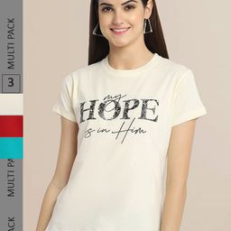 Fabflee Pack Of 3 Women Typography Printed Cotton T-shirts-picture-12