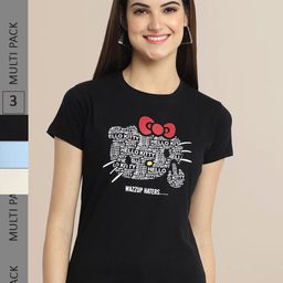 Fabflee Pack Of 3 Women Typography Printed Cotton T-shirts-picture-18