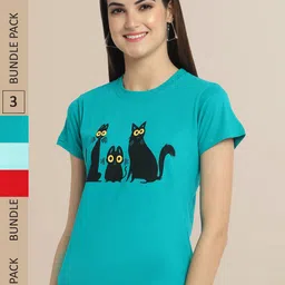 Fabflee Women Pack of 3 Printed Cotton T-shirt-picture-29