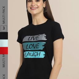 Fabflee Pack Of 3 Women Typography Printed Cotton T-shirts-picture-11
