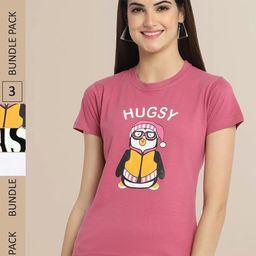 Fabflee Pack Of 3 Women Typography Printed Cotton T-shirt-picture-11
