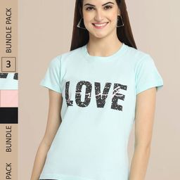 Fabflee Women Pack of 3 Typography Print T-shirt-image-69