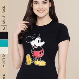 Fabflee Women Pack of 3 Mickey Mouse Printed Cotton T-shirts-image-83