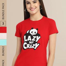 Fabflee Women Pack of 3 Typography Printed Cotton T-shirt-picture-32