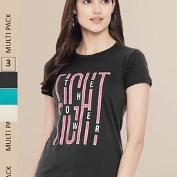 Fabflee Women Pack of 3 Typography Printed Cotton T-shirt-picture-24