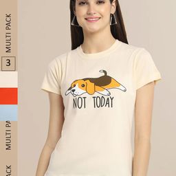 Fabflee Pack Of 3 Women Typography Printed Cotton T-shirts-image-97