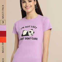 Fabflee Pack Of 3 Women Typography Printed Cotton T-shirts-picture-0