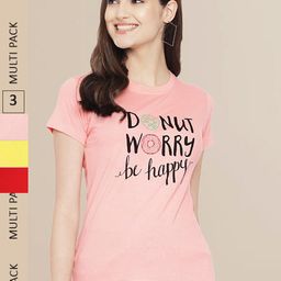 Fabflee Women Red & Yellow Pack of 3 Graphic Printed Cotton T-shirt-image-104