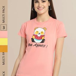 Fabflee Women Pack of 3 Cotton Printed Typography T-shirt-image-30