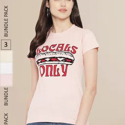 Fabflee Women Pack Of 3 Typography Printed Cotton T-shirts-picture-18