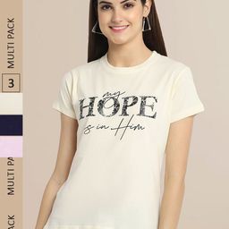 Fabflee Women Pack of 3 Cotton Printed Typography T-shirt-image-31