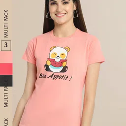 Fabflee Women Multicoloured Sports 3 Printed Drop-Shoulder Sleeves T-shirt-image-95