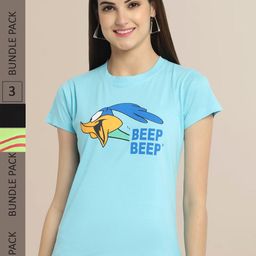 Fabflee Women Blue & Black Pack Of 3 Printed Cotton T-shirt-image-134