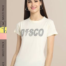 Fabflee Women Pack of 3 Typography  Printed Cotton T-shirts-image-84
