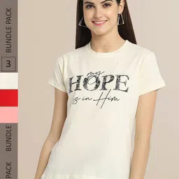 Fabflee Women Pack of 3 Typography Printed Cotton T-shirt-picture-49