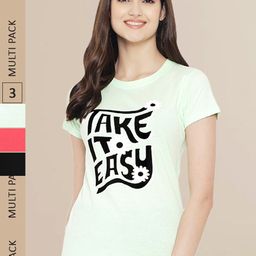 Fabflee Women Pack of 3 Cotton Printed Typography T-shirt-image-28