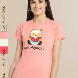 Fabflee Women Multicoloured Sports 3 Printed Drop-Shoulder Sleeves T-shirt-image-93