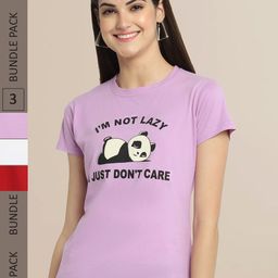 Fabflee Women Pack Of 3 Typography Printed Cotton T-shirts-picture-37