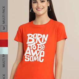 Fabflee Pack Of 3 Women Typography Printed Cotton T-shirts-picture-28