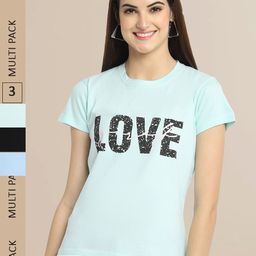 Fabflee Pack Of 3 Women Typography Printed Cotton T-shirts-picture-19