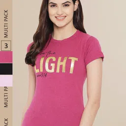 Fabflee Women Pack of 3 Cotton Typography T-shirt-picture-34