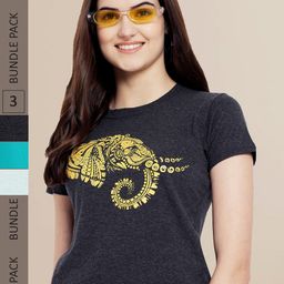Fabflee Women Black & Turquoise Blue Pack of 3 Printed Cotton T-shirts-image-54