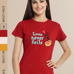 Fabflee Women Pack of 3  Printed Cotton T-shirts-picture-1