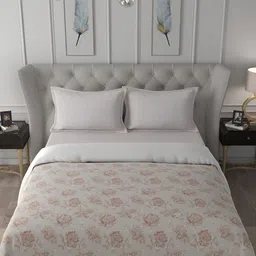 MASPAR Beige & Red Floral Printed 110 GSM Cotton Double Queen Quilt-55