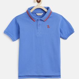 TALES & STORIES Boys Blue Polo Collar Cotton  T-shirt-image-101