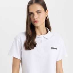 DeFacto Women Polo Collar Pure Cotton Applique T-shirt-image-35