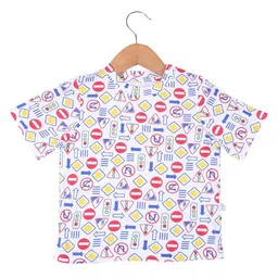 SuperBottoms Kids White Printed Polo Collar Applique Sustainable T-shirt-image-50