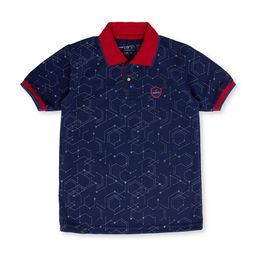 earth conscious Boys Navy Blue Geometric Printed Polo Collar Cotton T-shirt-image-80