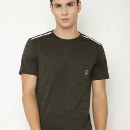 CHKOKKO Men Olive Green Polo Collar Dri-FIT Training or Gym T-shirt-image-74