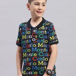 Monte Carlo Boys Typography Printed Polo Collar Cotton T-shirt-image-45