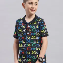 Monte Carlo Boys Typography Printed Polo Collar Cotton Casual T-shirt-image-74